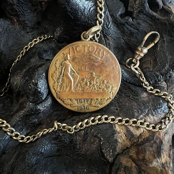 WWI 1917 1918 Bronze Victory Pocket Watch Medal State Of...